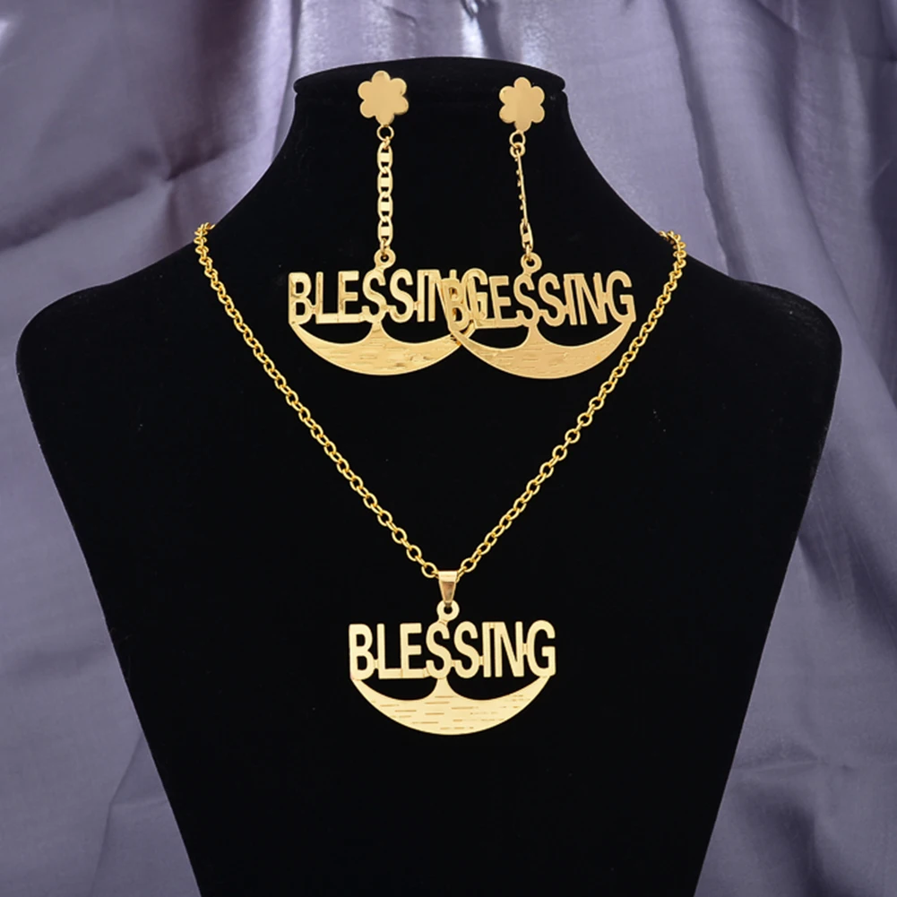 Four styles Dubai Gold Color Personalized Letter Necklace and Earring Jewelry Set For Women Men Wife