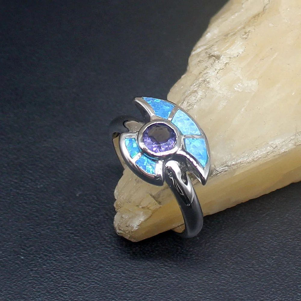 

Hermosa Natural Blue Opal Amethyst Lovely Genuine 925 Silver Band Ring Wedding Engagement Gifts for Women Size 7# 20214418