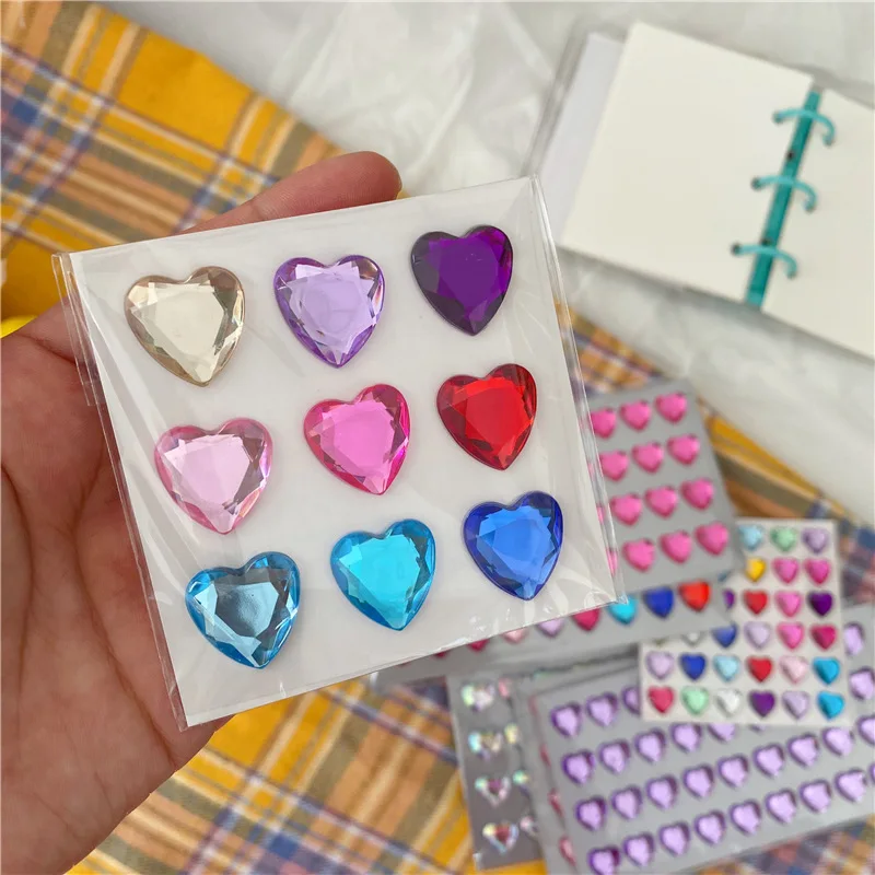 Lovely Heart Shaped Diamond Sticker Laser Colorful Crystal Girl Makeup Mobile Phone Diy Creative Decorative Sticker stationery