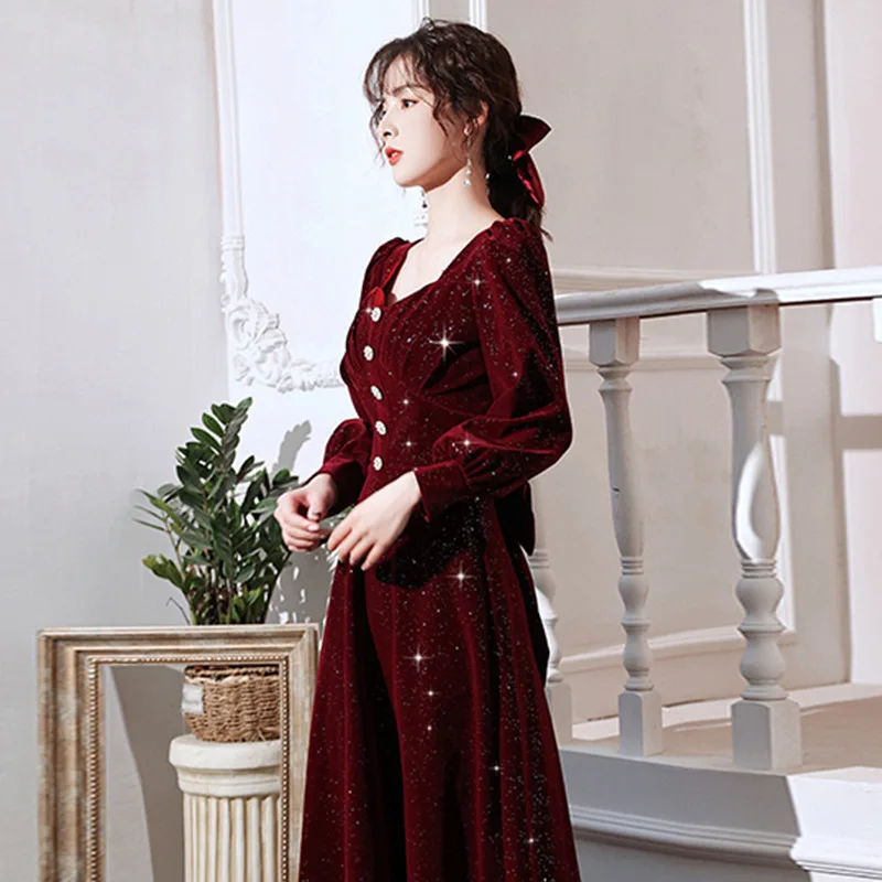 Elegant Square Collar Long Sleeve A-Line Evening Dress Back Zipper Women Formal Gowns Robe De Soiree Cheongsam Size 3XL image 3