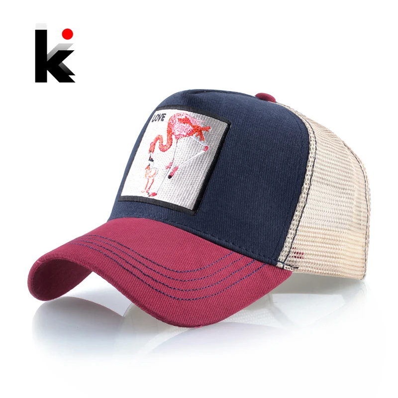 Fashion Baseball Cap With Flamingo Embroidery Patch Snapback Mesh Baseball Hat For Women Men Outdoor Casual Visor Hip Hop Caps