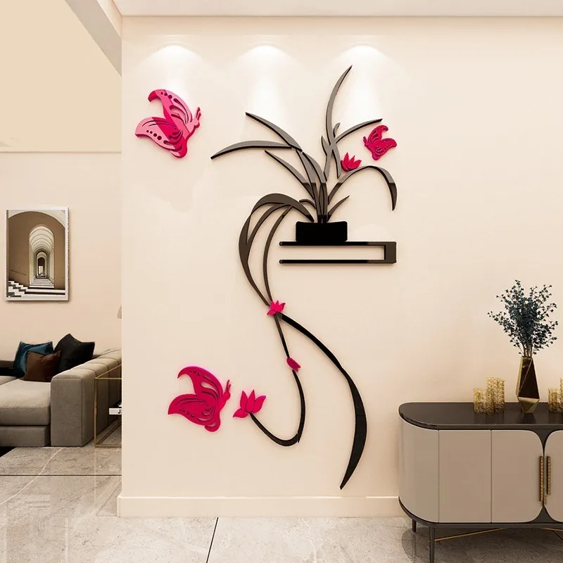 

DIY Hanging Orchid Flower Rattan Wall Stickers Living Room Porch Fashion Wallpaper Mural Quality Acrylic 3D Painting Wall Decals