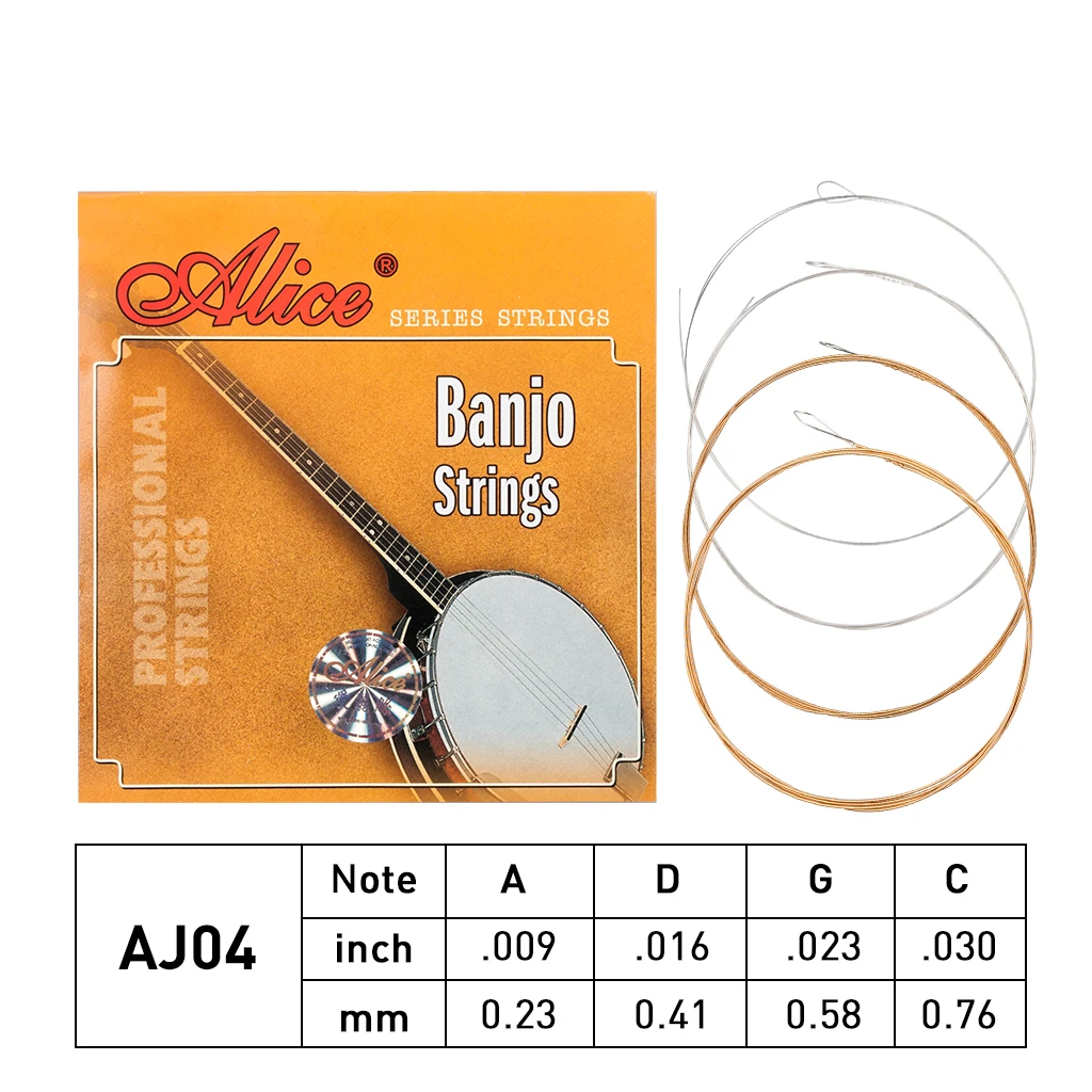 

Set Alice Strings AJ04 Stainless Steel Coated Copper Alloy Wound 4-String (ADGC) Banjo For Folk 4 Closed