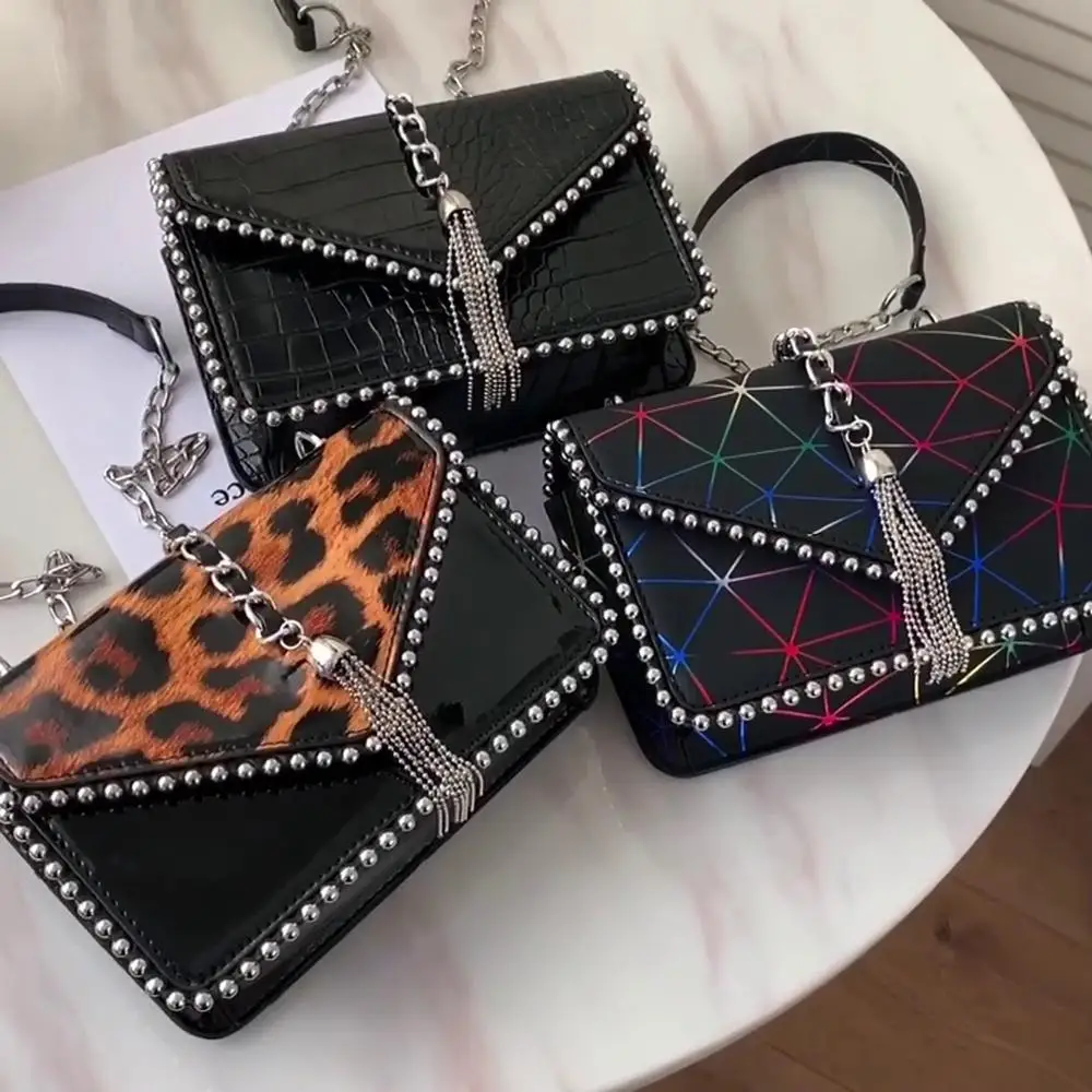 Leopard Pattern Patent Leather Small PU Leather Shoulder Chain Bags for Women Purses and Handbags Causal Female Crossbody Bag