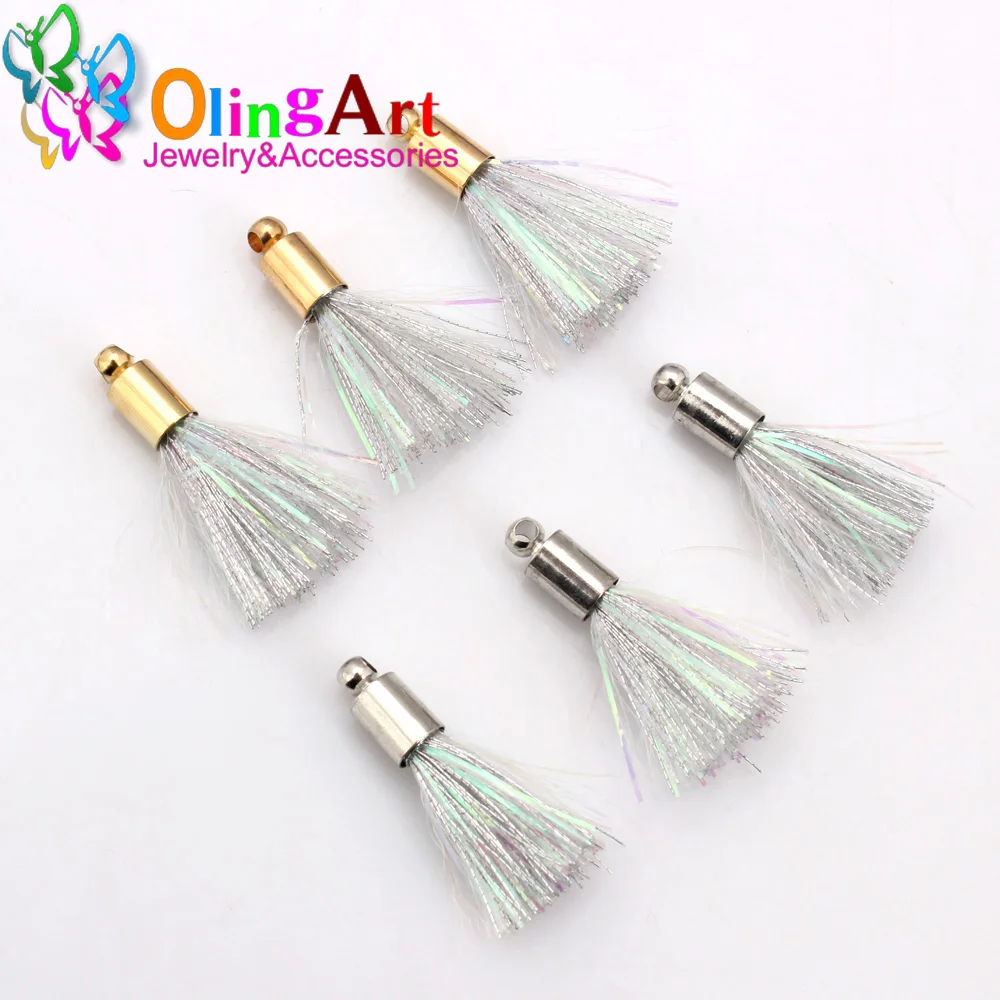 25MM 12pcs Dream colorful silver tassel Findings  Charms Pendant Drop Earring DIY Graft Jewelry Making Olingart