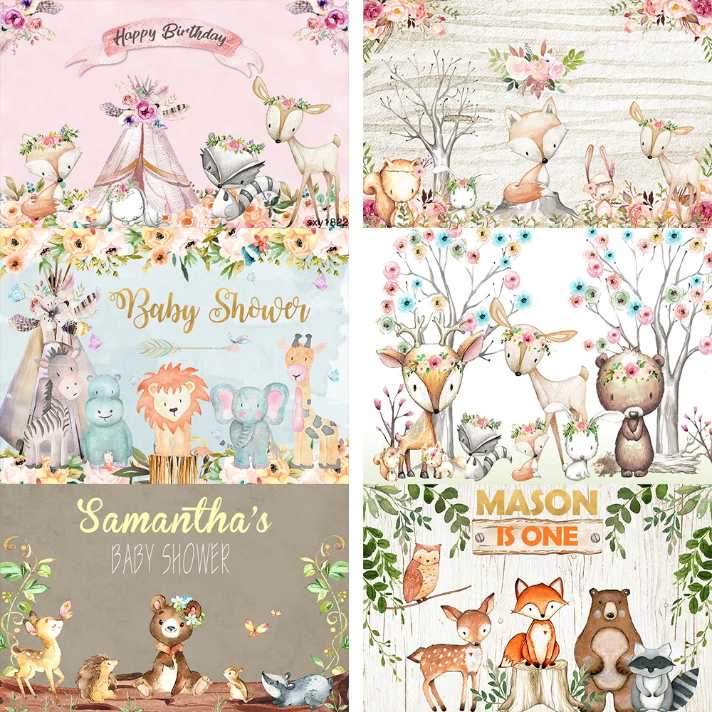 Safari Animals newborn baby shower photography background Woodland party decoration banner fox bear backdrop for photo studio