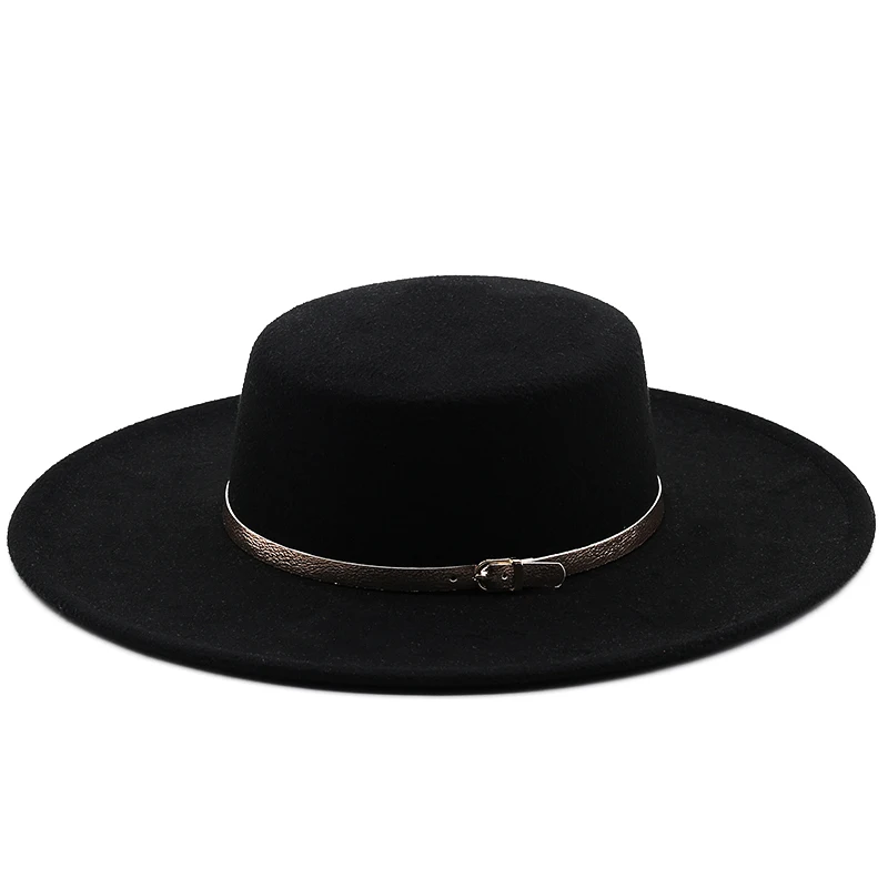 Sombrero de copa Derby de iglesia de ala ancha para mujer, sombrero de fieltro sólido Panamá con lazo, mezcla de lana blanca artificial, gorra de Jazz, 9,5 CM