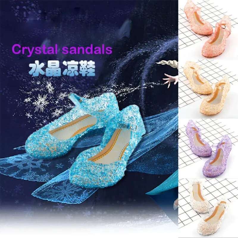 Pudcoco Baby Girls Sandals  Kids Summer Crystal Sandals Frozen Princess Jelly High-Heeled Shoes For Child Girls