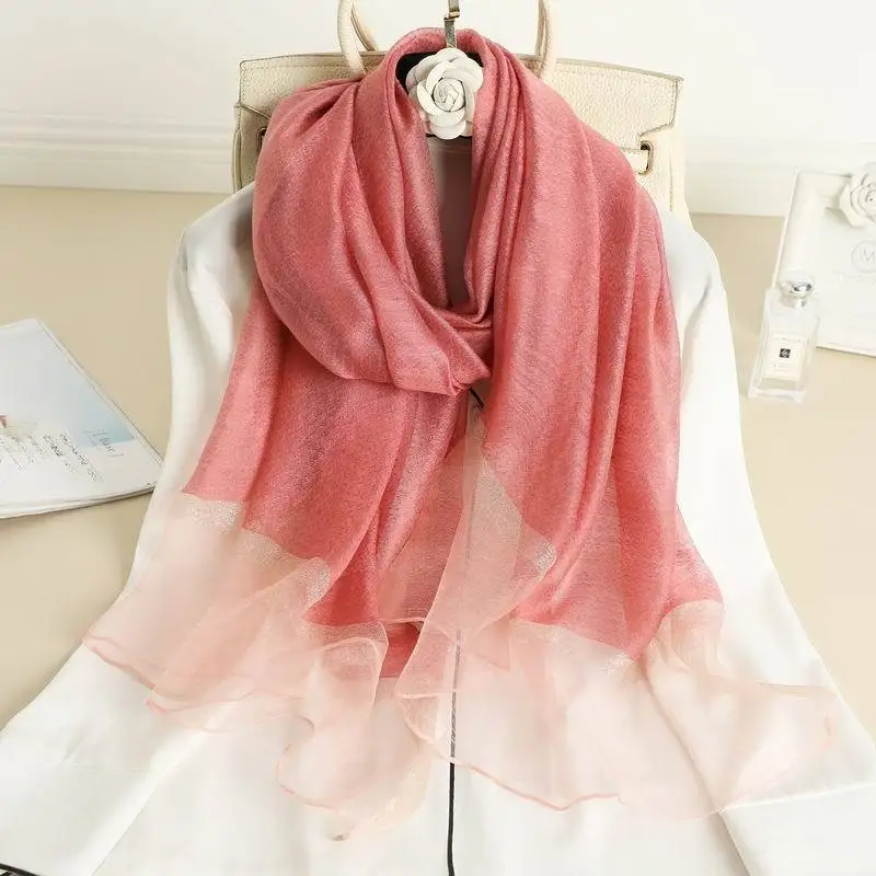 2024 Lady Silk Wool Scarf Luxury solid Women Hijab Pashmina Long Beach Stoles Shawl Wrap Headbands Spring Warm Scarves Bandana