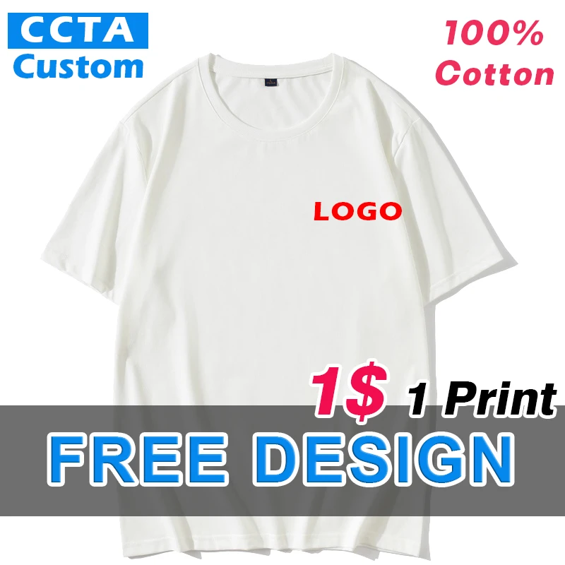 Custom T-Shirt Logo Embroidery Crew Neck Short Sleeve Design Printed Personalized Brand Text DIY High-End Summer Tops