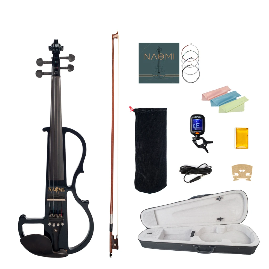 

Black Electric Violin Selected Solidwood Body Set w/ Brazilwood Bow+Rosin+Canvas Case+Audio Cable Ebony Accessories For Beginner