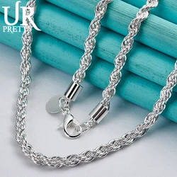 URPRETTY 925 Sterling Silver 4mm Twist Necklace 24 Inch Chain For Woman Men Wedding Engagement Party Jewelry Gift