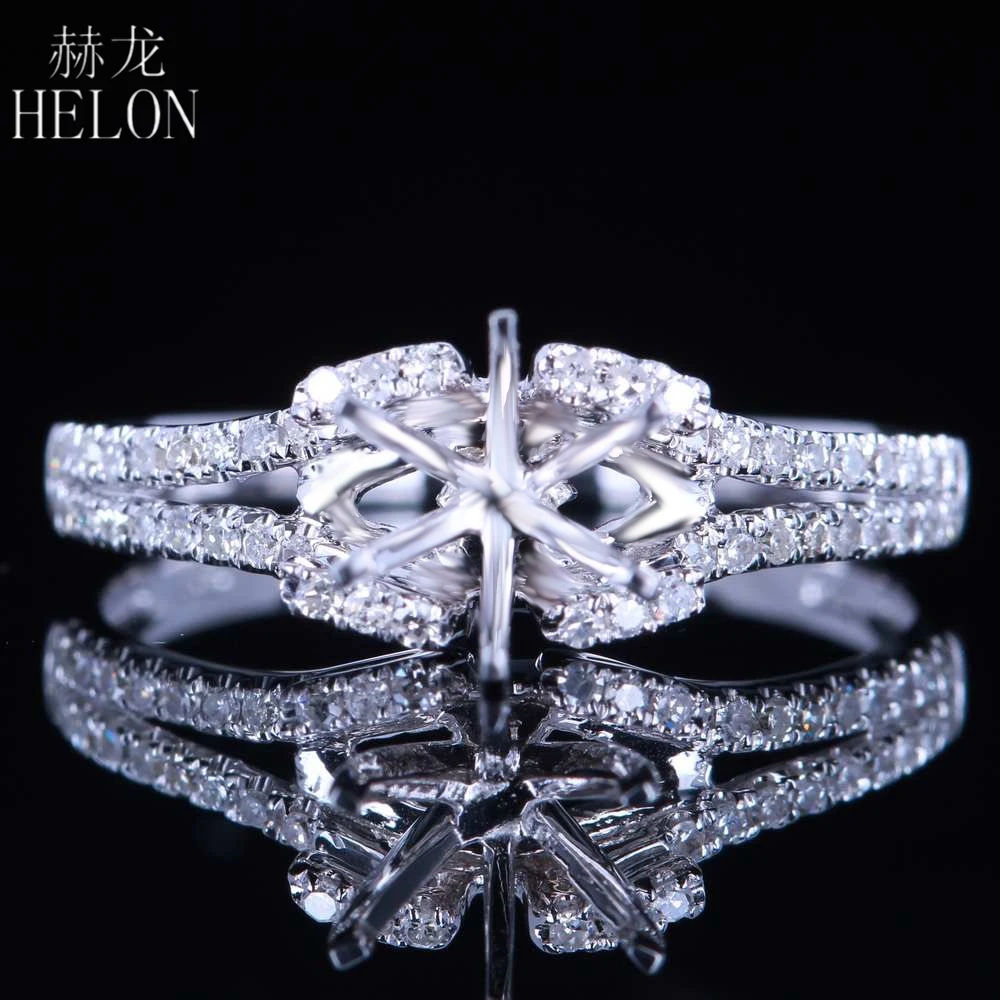 

HELON 6mm Round Cut Solid 14K White Gold Pave Natural Diamond Women Fine Jewelry Semi Mount Engagement Wedding Ring Setting