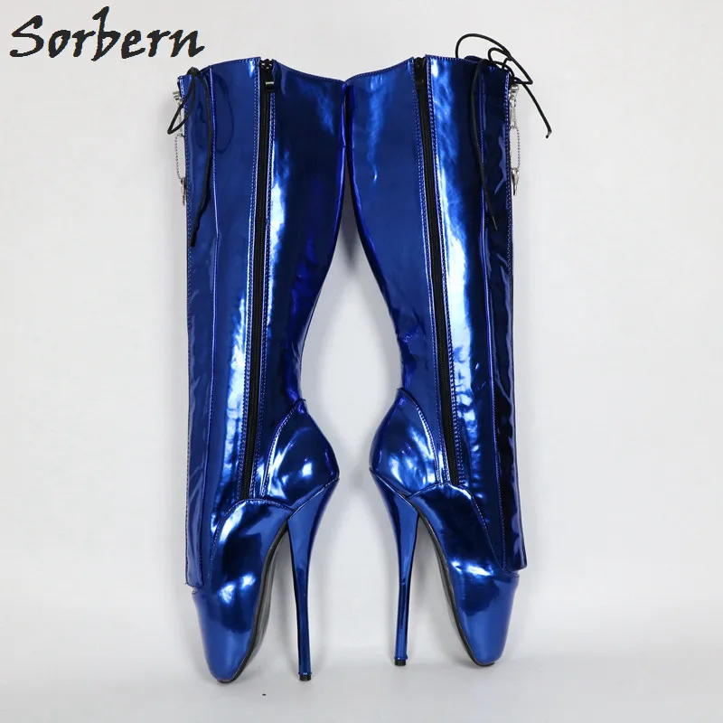 Sorbern Customized Fetish Lockable Zipper Ballet Boots Knee High For Women Padlock Black Matte Multi Color