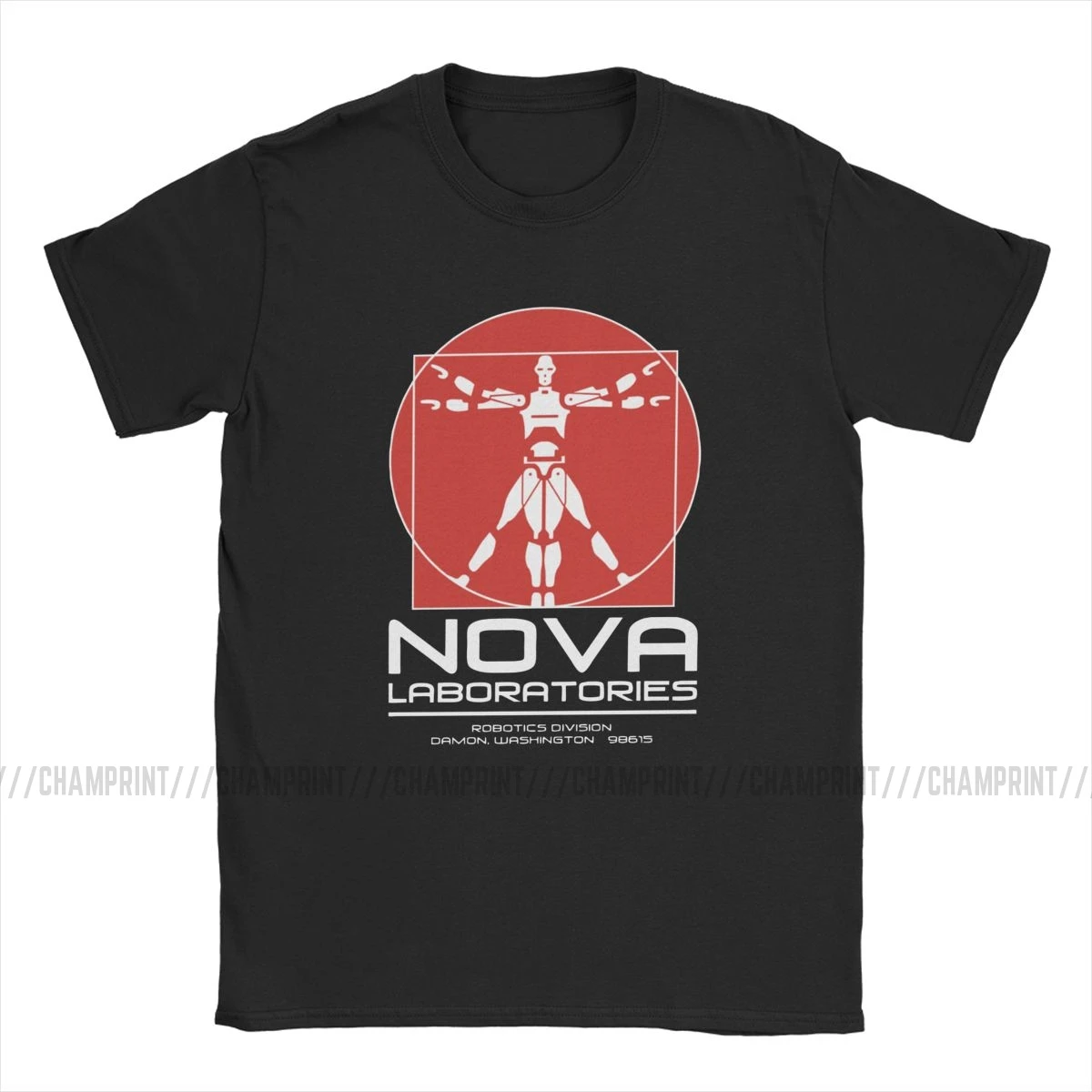 Awesome Nova Laboratories Short Circuit T-Shirts Men 100% Cotton T Shirt Johnny 5 80s Retro Robot Movies Tee Shirt 6XL Tops