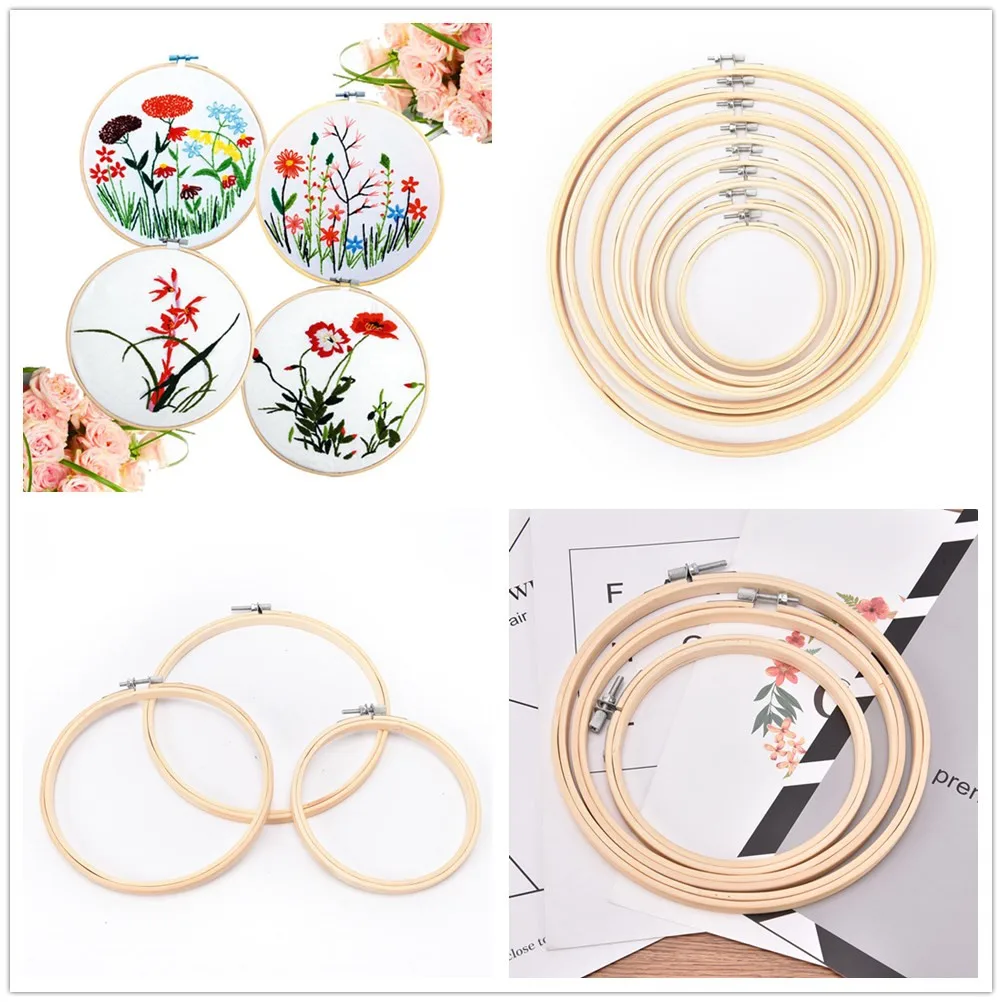 10-40cm Embroidery Hoops Frame Set Bamboo Wooden Embroidery Hoop Rings for DIY Cross Stitch Needle Craft Tools