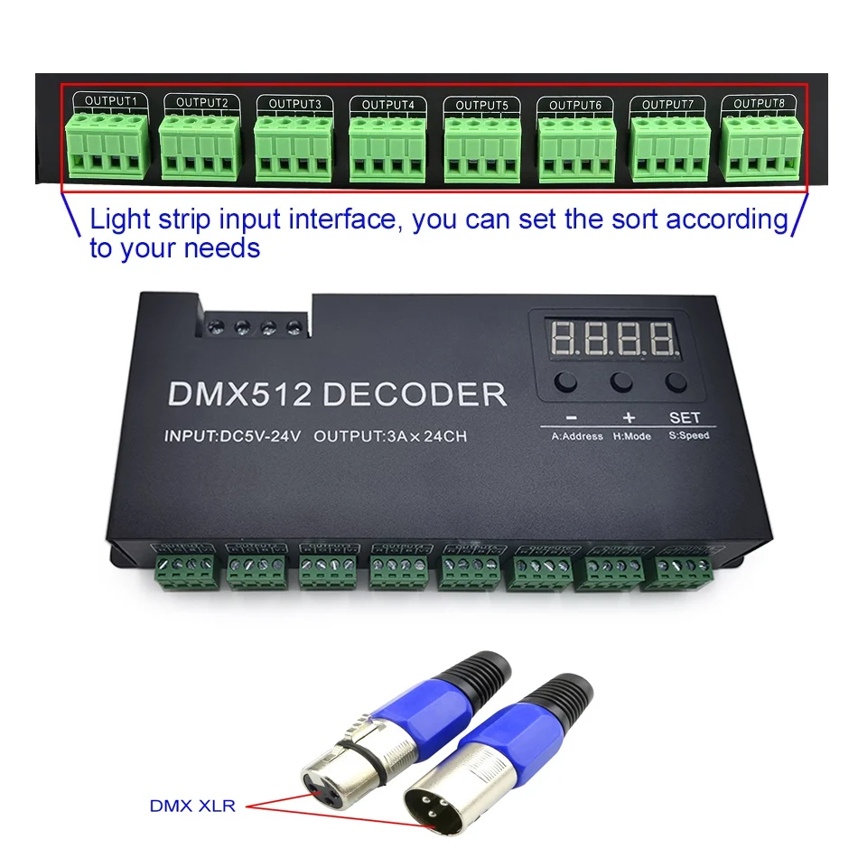 Imagem -05 - Dmx 512 Decodificador com Display Digital Escurecimento Driver Rgbw 24ch Led Decodificador Controlador para Fita Tira Luz Dc5v24v 24 Canal