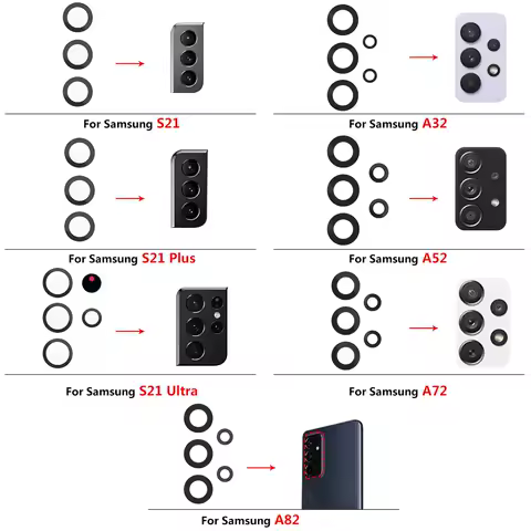 5Pcs，For Samsung A03 Core A33 A53 A73 A32 A52 A72 A82 S21 S22 Plus S21 Ultra FE Rear Back Camera Glass Lens With Glue Adhesive