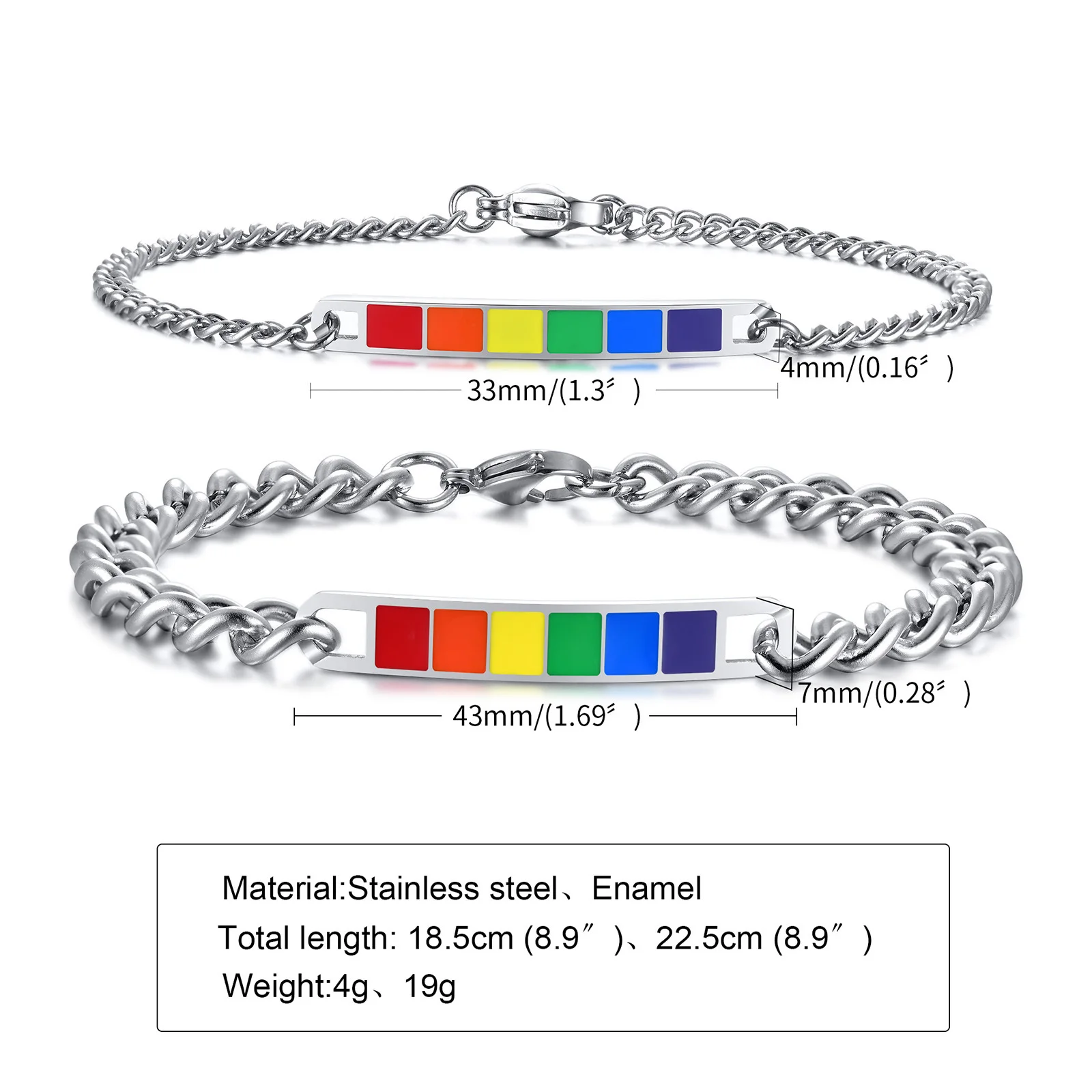 Vnox Rainbow Color LGBTQ Pride Bracelets for Women Men Jewelry, Stainless Steel Rainbow Pride Parade Wristband Accessory