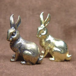 Copper Cute Rabbit Miniatures Figurines Ornaments Vintage Gold Color Brass Animal Home Decor Crafts Desktop Decorations Tea Pets