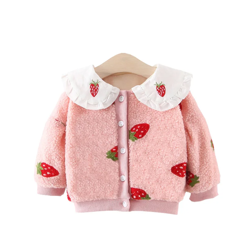 

Children's Winter Jacket Girls Winter Coat Princess Strawberry Velvet Thick Warm Toddler Outerwear Baby Little Girl Clothes