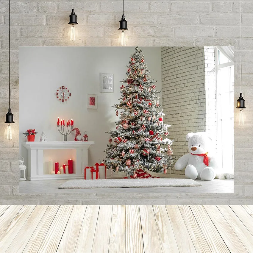 Avezano Winter Christmas Tree Gift Candle Bear Wall Party Decoration Backdrop Photo Background Custom Photography Studio