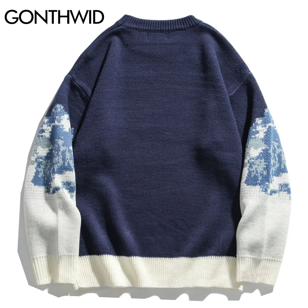 GONTHWID Snow Mountain Knitted Jumper Sweaters Streetwear Mens Hip Hop Harajuku Pullover Knitwear Tops Fashion Outwear Male