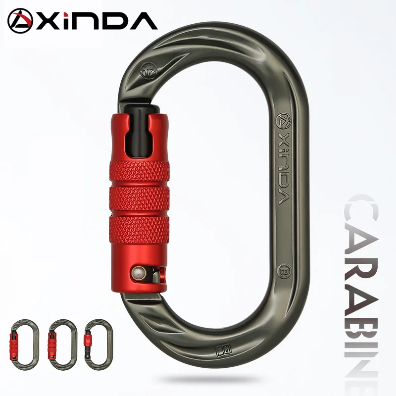 XINDA Outdoor O-shape carabiner 24kN 7075 aluminum oval hook rock climbing auto locking screw gate carabiner