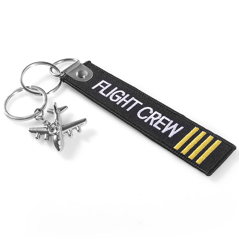 Flight Crew ENGINEER POLIT Embroidery Keychain Label with Metal Plane Key Chain for Aviation Gifts Car Keychains