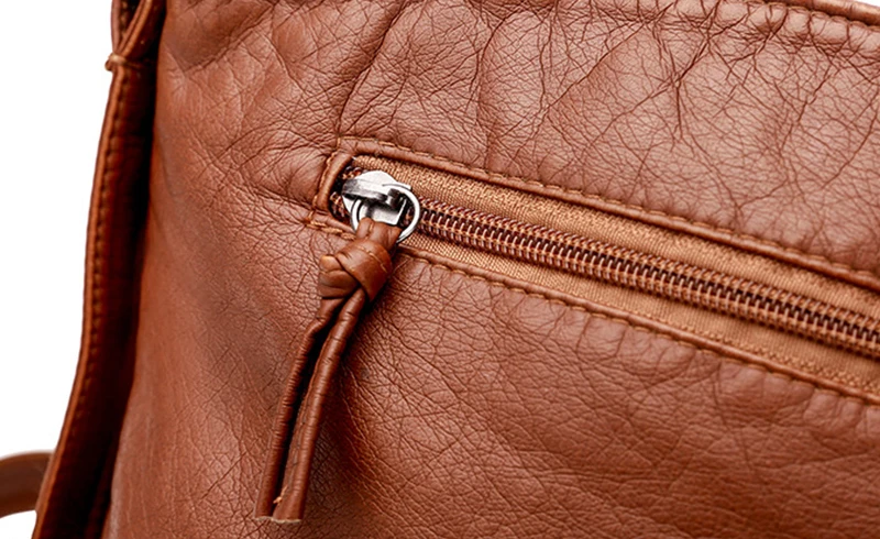 Weiche PU Leder Schulter Umhängetasche Frauen Retro Design Umhängetasche Casual Multi-reißverschluss Weibliche Täglichen Reise Handtasche Satchel – Detail 19