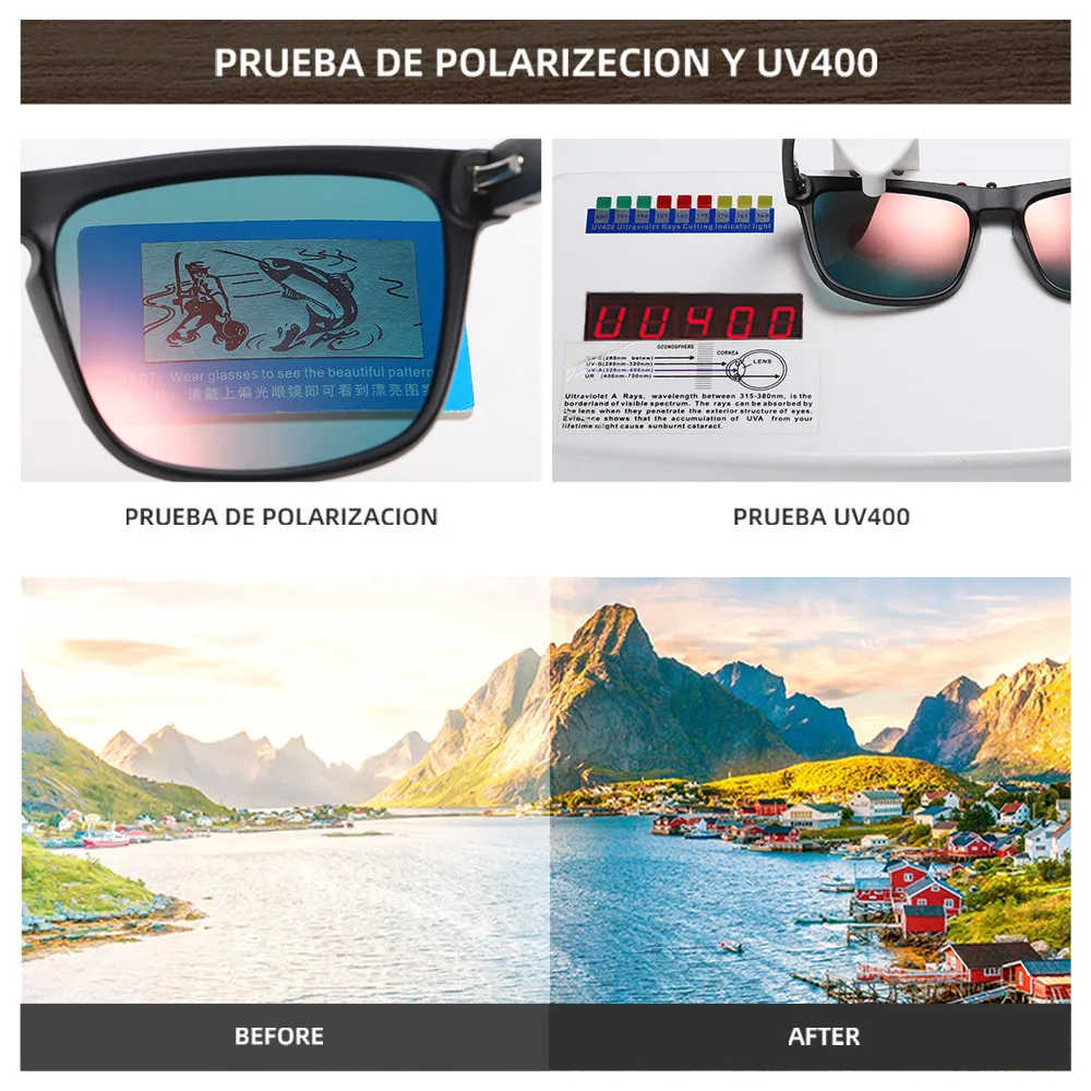 GM Retro Sports Style Polarized Wooden Sunglasses Black Driving Outdoor Square Sunglasses Brand For Men And Women For 5090