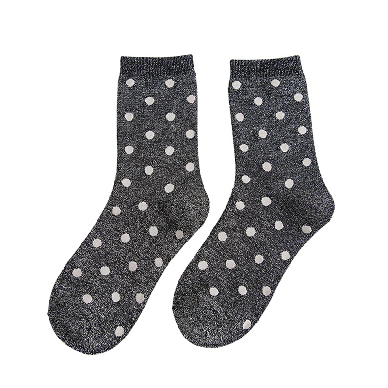 Harajuku Glitter Cotton Socks Women Sweet Polka Dot Socks Female Filigree Woman Socks Fashion Streetwear Shining Loose Socks