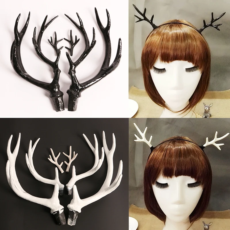 Simulation Plastic Deer Antlers Decor Cosplay Black Deer Antlers Artificial Deer Horn Headband DIY Accessory Halloween Props