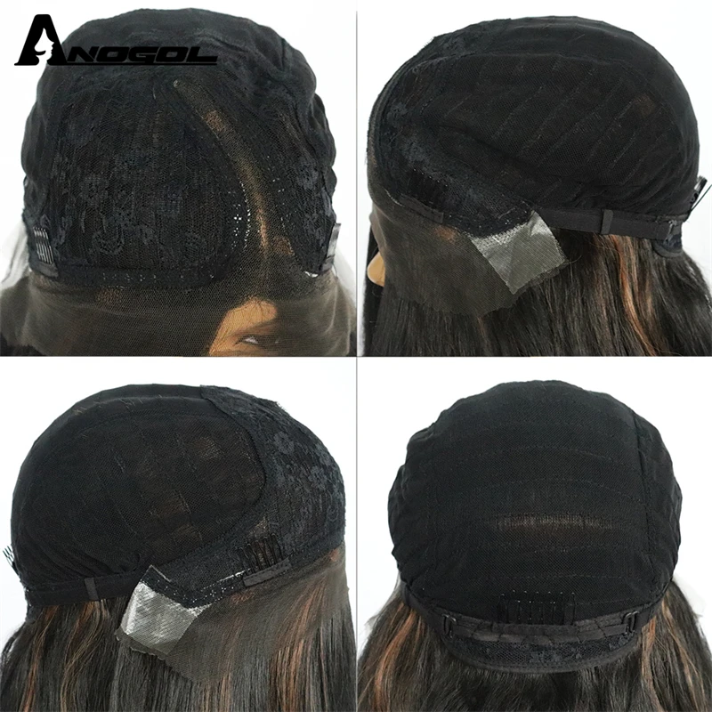 ANOGOL-Peluca de cabello sintético con encaje frontal para mujer, pelo corto recto Bob, fibra de alta temperatura, parte libre, color rubio 613