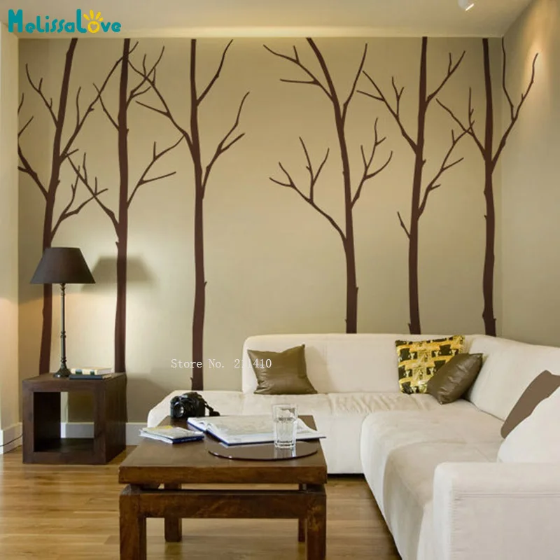 Clean and Simple Tree Wall Decals Living Room Large Size Home Decor Murals Removable Six Trunks Vinyl Dtickers YT5535