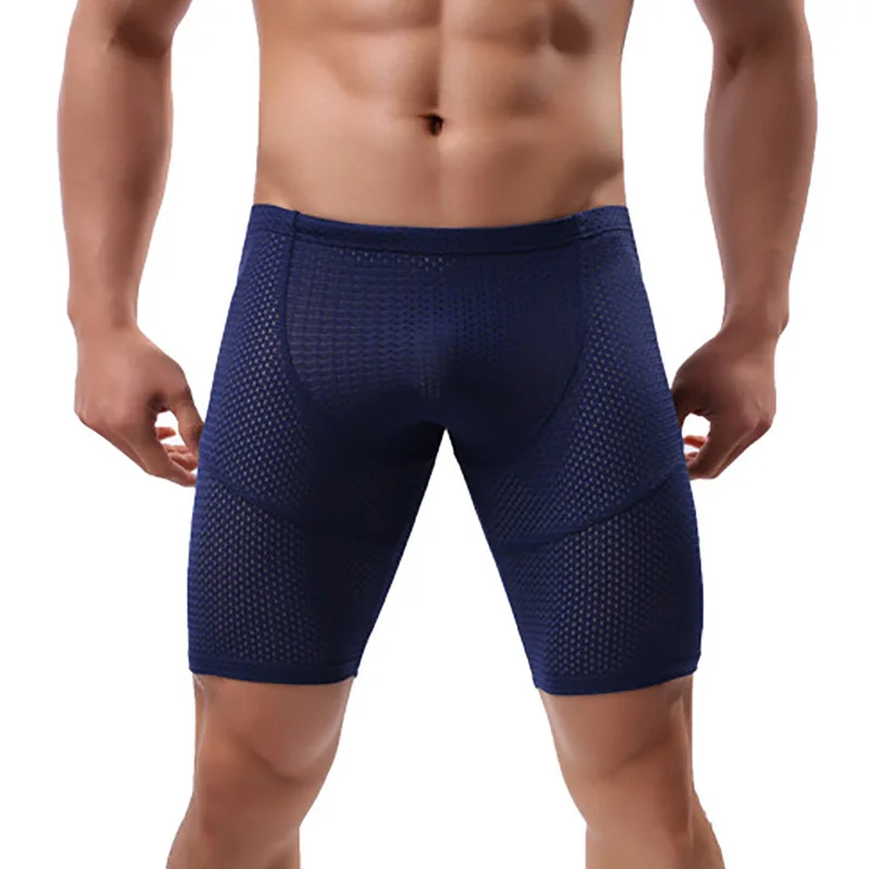 Mens Long Boxers Mesh Breathable Sports Fitness Quick-drying Shorts Sleep Bottoms Casual Pajamas Sexy Sleepwear Slip Underwear