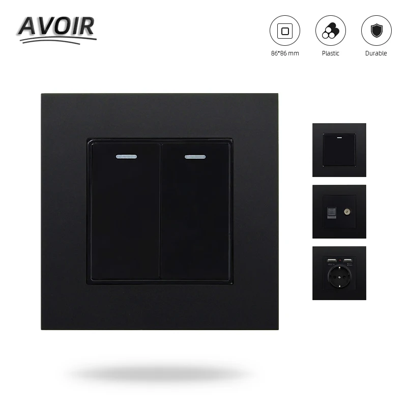 

Avoir Rocker Light Switch Button Power Switch LED Light Home Plastic Panel Wall Power Socket EU FR Plug USB 86 Type Outlet