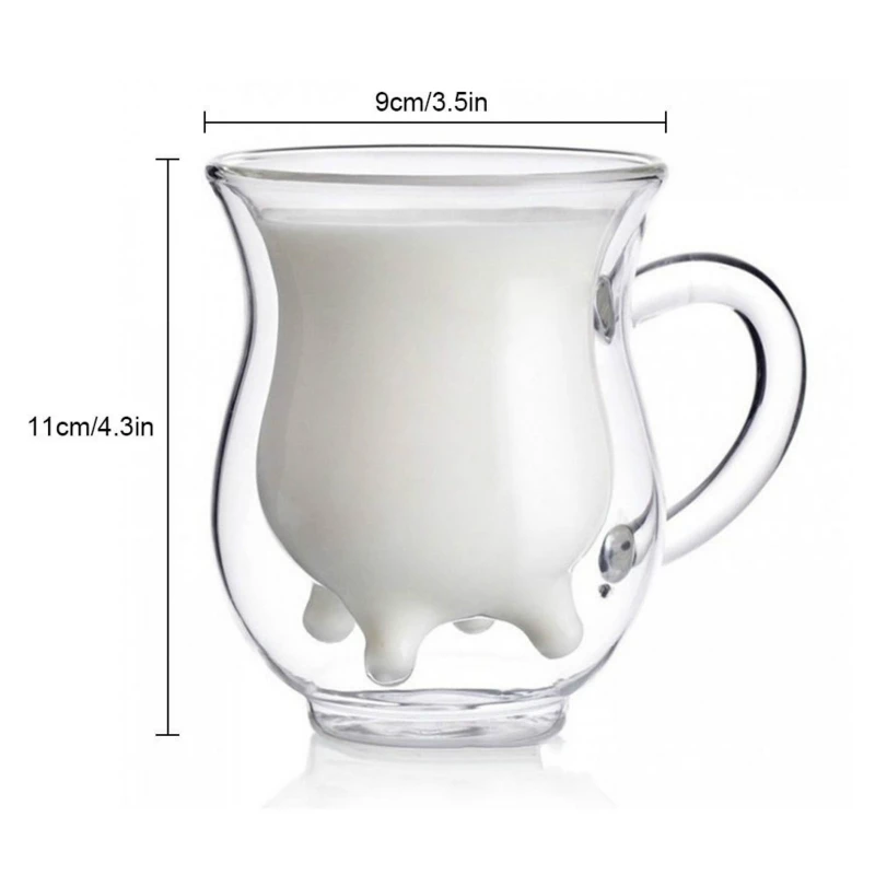 Cute Milk Mug Double Layer Heat-resistant Glass Cow Cups Clear Milk Cup For kids Milk Drink Water Juice Coffee Mugs Container