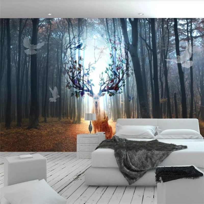 

Custom wallpaper 3D stereo photo murals fantasy forest elk white dove bedroom TV background wall papers home decor 3d wallpaper