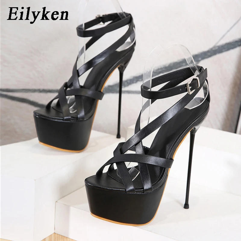 Eilyken Sexy Design Narrow Band Stiletto High Heels Women\'s Sandals 2024 Summer Platform Open Toe Buckle Strap Stripper Shoes