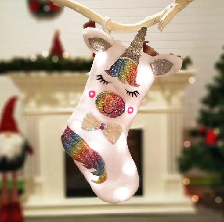 

Large Unicorn Christmas Stocking For Children Christmas Gift Candy Bags Xmas Tree Ornament Hanging Socks Christmas Decor SN2131