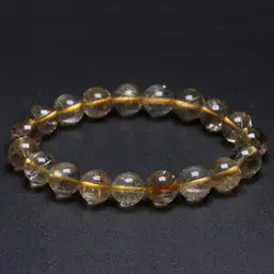 Brazil 100% Natural Gold Rutilated Quartz Round Beads Bracelet Women Men Crystal Gem Reiki Stretch Certificate