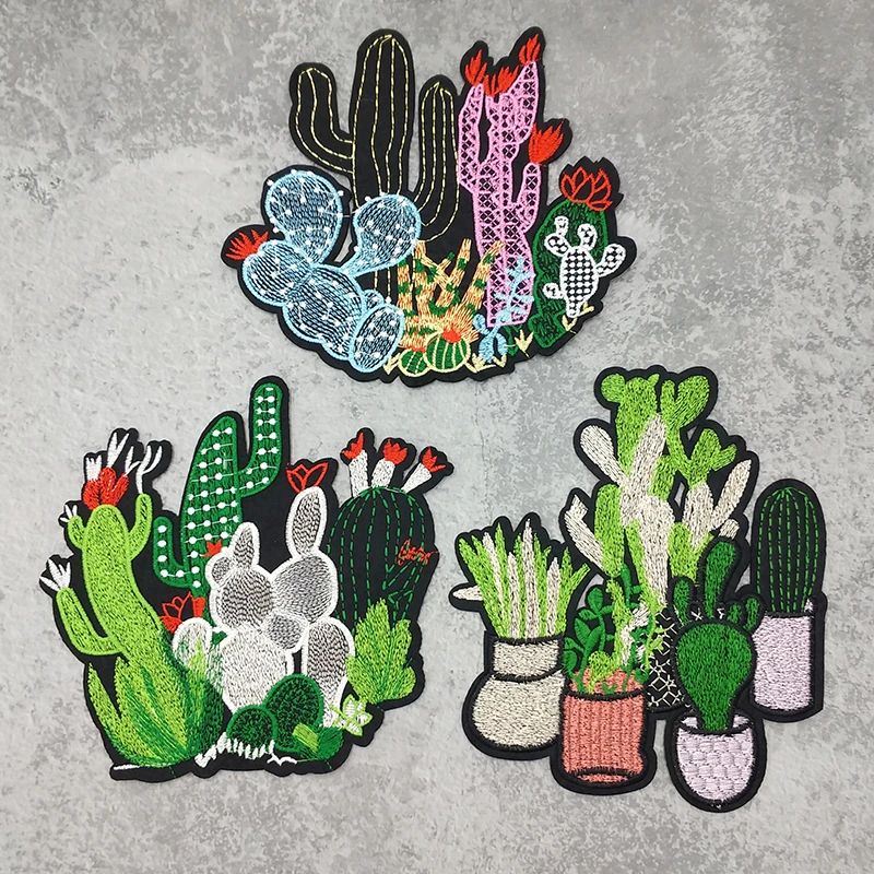 1 Set Fashion New Arrival Cute Cactus Embroidery Patches Iron on Applique Stickers for Clothing DIY Jacket Accessories