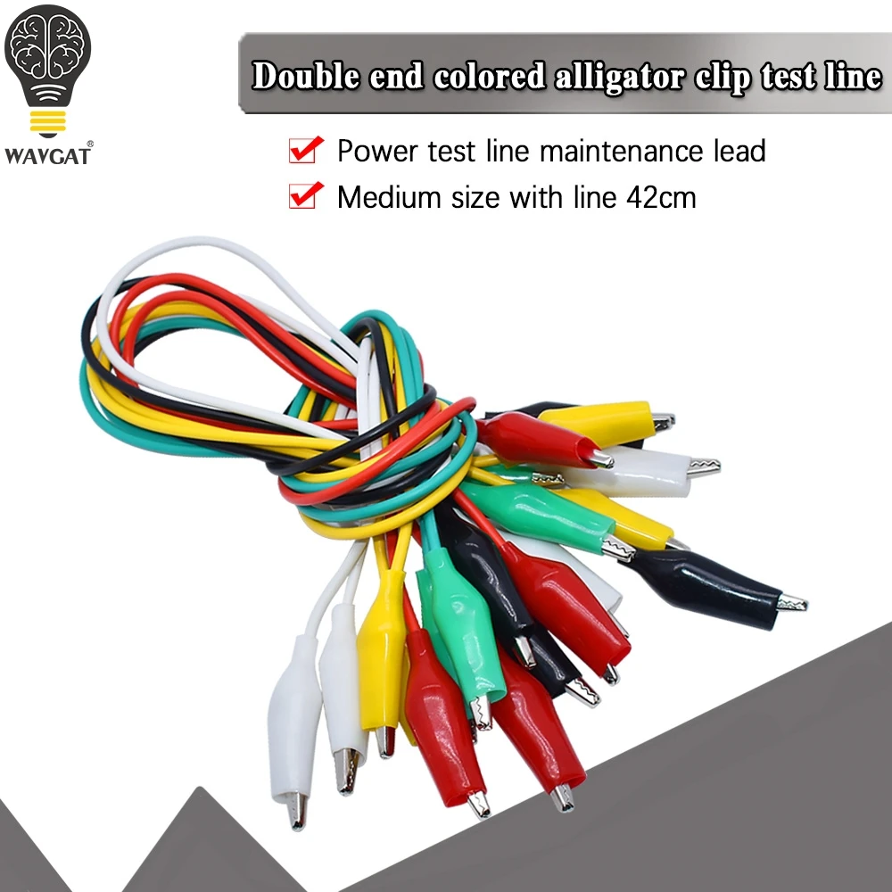 WAVGAT 10PCS Alligator Clips 50CM Electrical DIY Test Leads Alligator Double-ended Crocodile Clips Roach Clip Test Jumper Wire