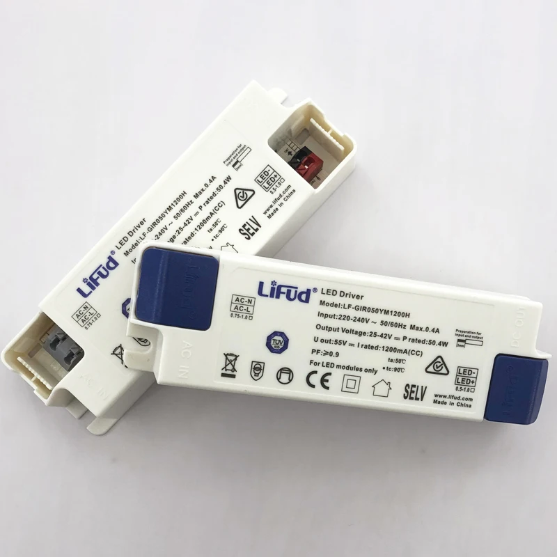 

LiFud LF-GIR050YM1200mA LED driver 30-50W LED transformer without cable Input 220-240V 50/60Hz Output Voltage 25-42V 1200mA