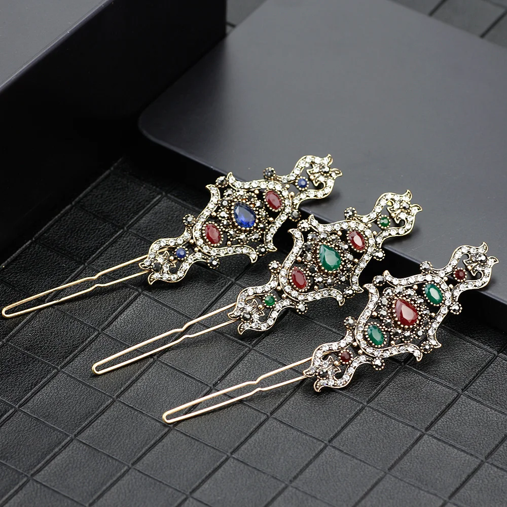 Sunspicems Turkish Female Hairpin Jewelry Retro Gold Color Bobby Pin Arabic Women Hijab Hairprip Party Bijoux Holidays Gift 2020