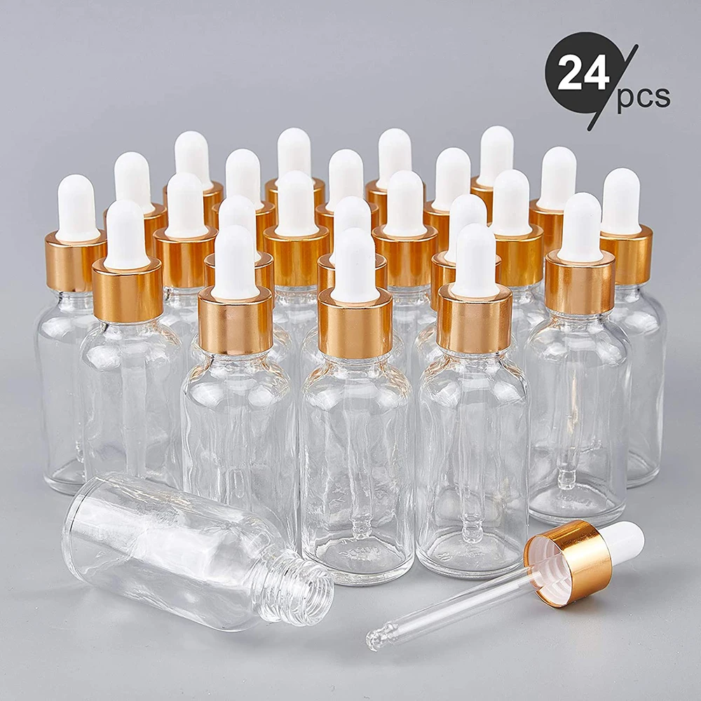 

24 Pack 30ml Empty Clear Dropper Bottles With Glass Pipettes Essential Oils Bottle Containers Refillable Pipettes Vials Bottle