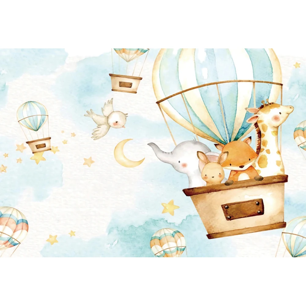 Laeacco-写真,背景,漫画,動物,空の空気,風船のスターポスター,パーソナライズされたバナー,子供の写真の背景