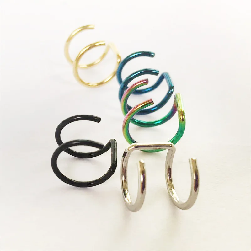 5Pcs Latest Contracted Personality Stainless Steel Double C Cartilage U-shaped Double Circle Nose Clip Earrings Titanium Steel