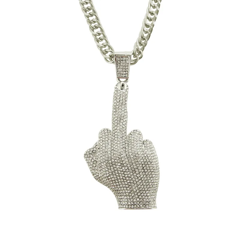 

Hip-hop Necklace Pendant Gift European and American men's vertical middle finger pendant alloy trend alloy jewelry